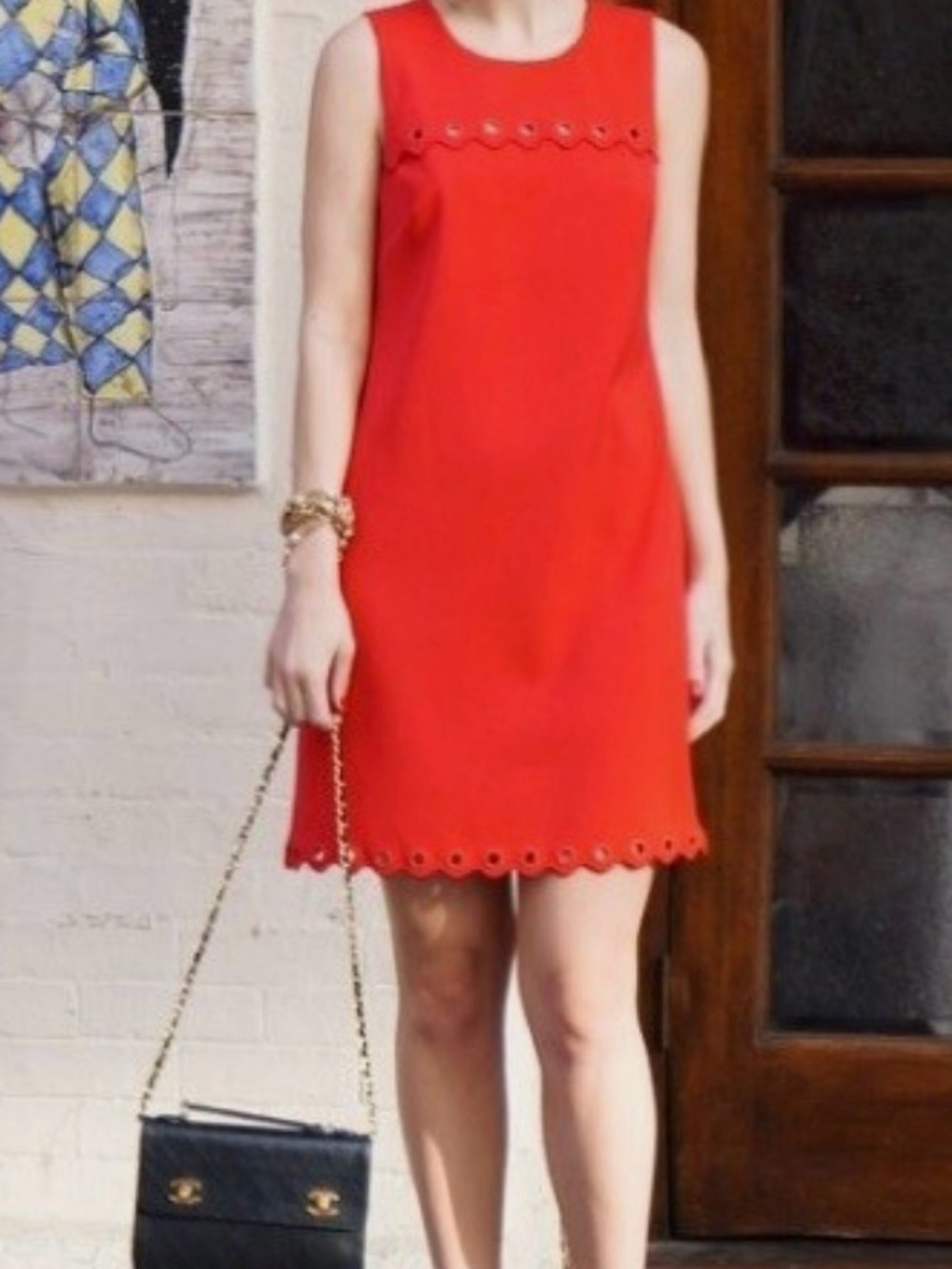 J. Crew Red Sleeveless Eyelet-Hem Shift Dress